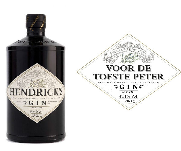 Hendrick's Gin 70 cl met etiket 'voor de tofste peter'