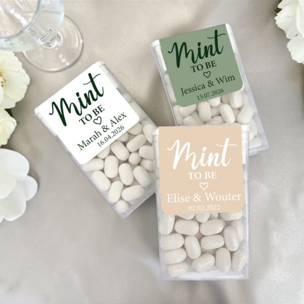 Tic tac sticker voor huwelijksbedankje